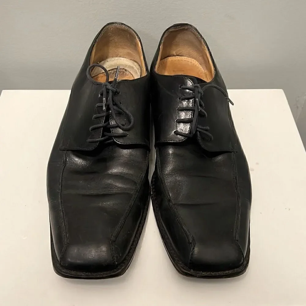 Pronto Uomo Men's Black Square Toe Lace Up Leather Oxford Shoes Size 10